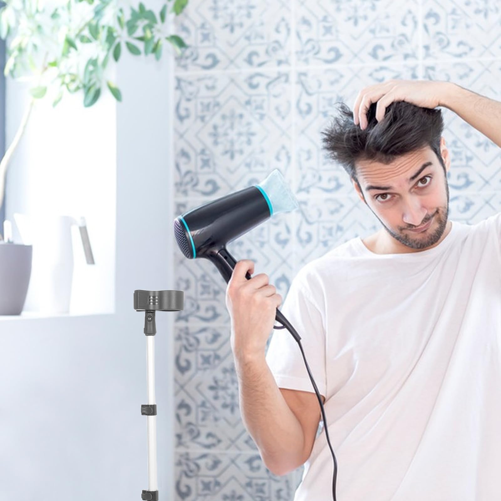 Support en Réglable et Pliable Main Sèche-cheveux Plastique Alliage D'aluminium , pour Sèche-cheveux au Sol à Domicile Voyage