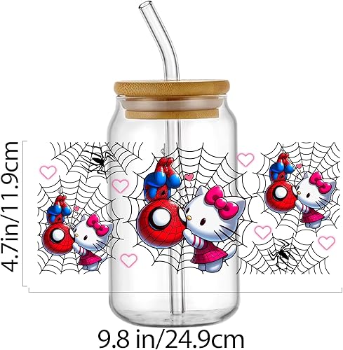 Miniatura 6 de Elitles Made Adhesivos de transferencia UV DTF para vidrio de 16 onzas, 5 hojas de dibujos animados lindos frotar en transferencia, adhesivo