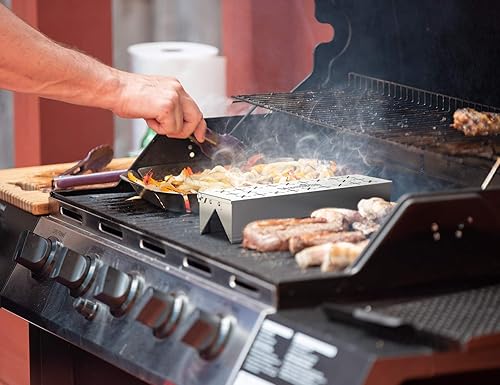 Miniatura 6 de Stanbroil Caja de ahumador de acero inoxidable para asar a gas | Caja de ahumar astillas de madera para parrilla de gas y carbón | Diseño doble en