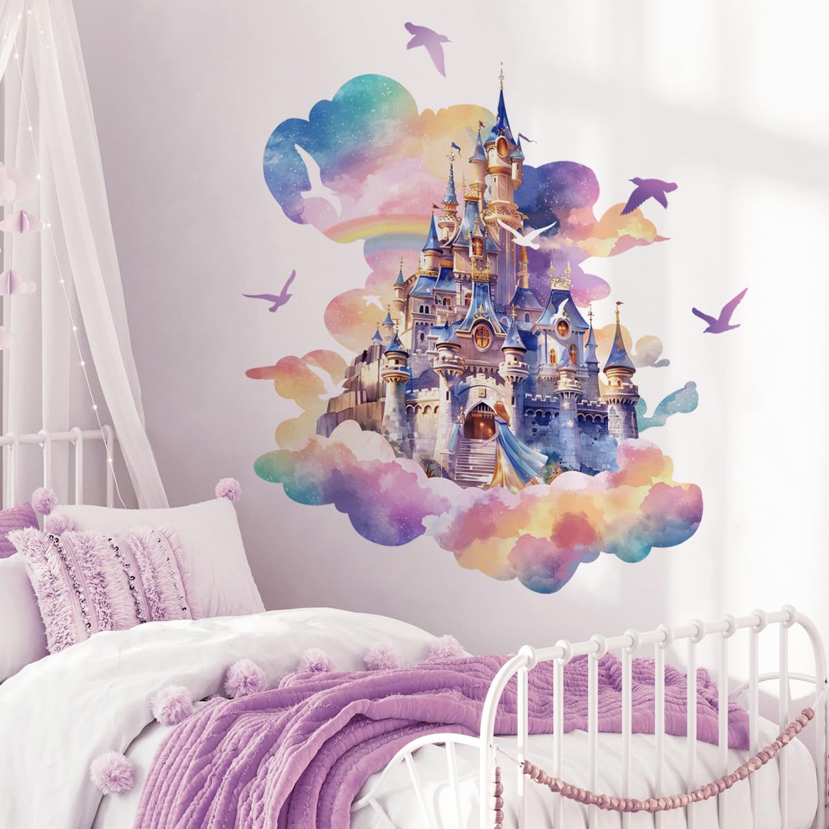 Princess Castle Wall Decal, Nursery Wall Sticker, Watercolor Hot Air Balloon, Fairy Wall Sticker, Girl Nursery Decor - UK