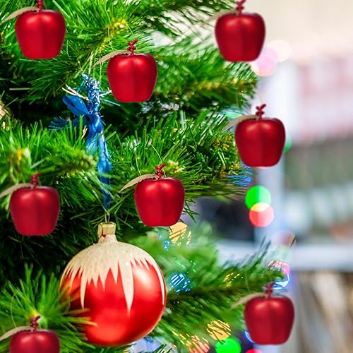 Miniatura 5 de Adornos de manzana para árbol de Navidad: paquete de 24 mini adornos colgantes de manzana, decoración de árbol de Navidad, colgantes de manzanas