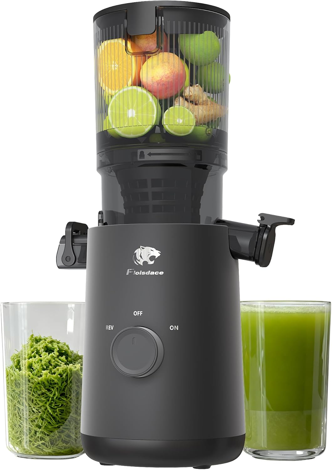 Juicer Machines, Cold Press Juicer with 5.3″ Extra Large Feed Chute and Powerful AC Brushless Motor Fit Whole Fruits & Vegetable, High Juice Yield, BPA Free, Extra one Replace juicer strainer