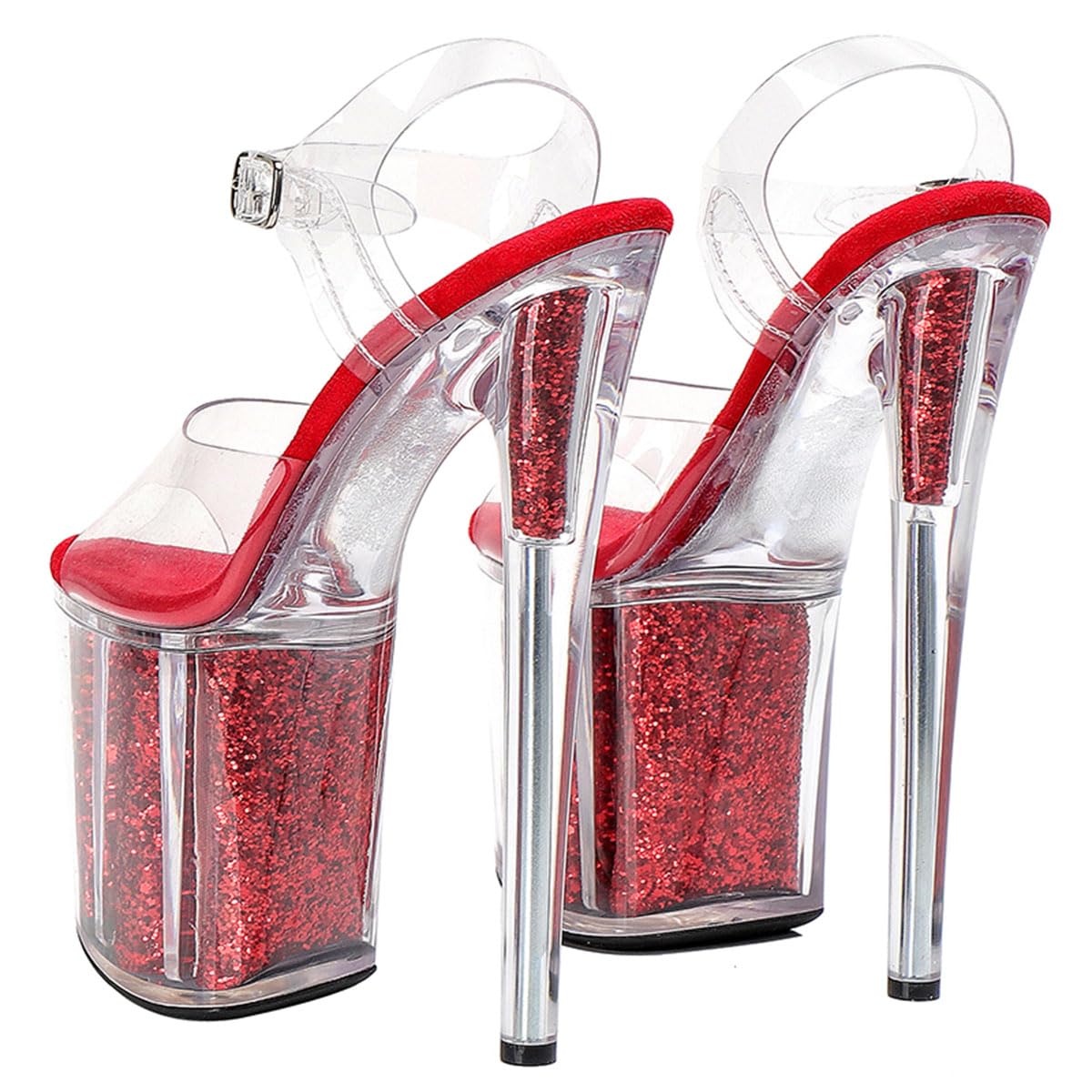 WUXIN H&P Women's Clear Platform Exotic Pole Dance Ankle-Strap Sandal 8 Inch Fashion Model Round Toe Sexy Stiletto Custom Dress shoes High Heel: 11 Red