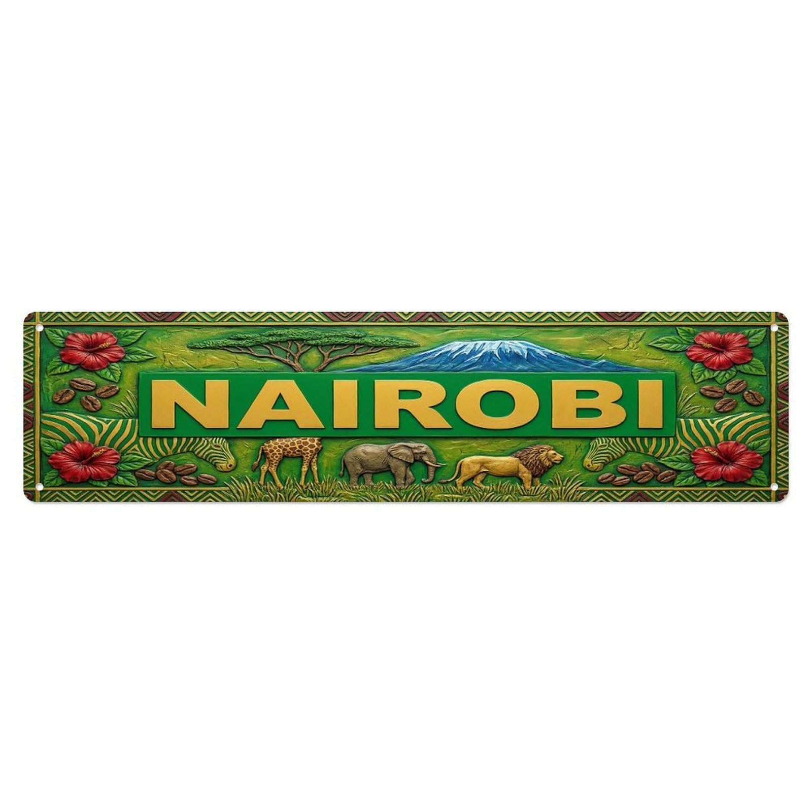 Cwbufd Vintage Style Vintage Nairobi Kenya Flag Pattern Vintage Metal Tin Sign Plaque Wall Decor For Cafe, Club Bar, Office, Garden Metal Poster 4X16inch