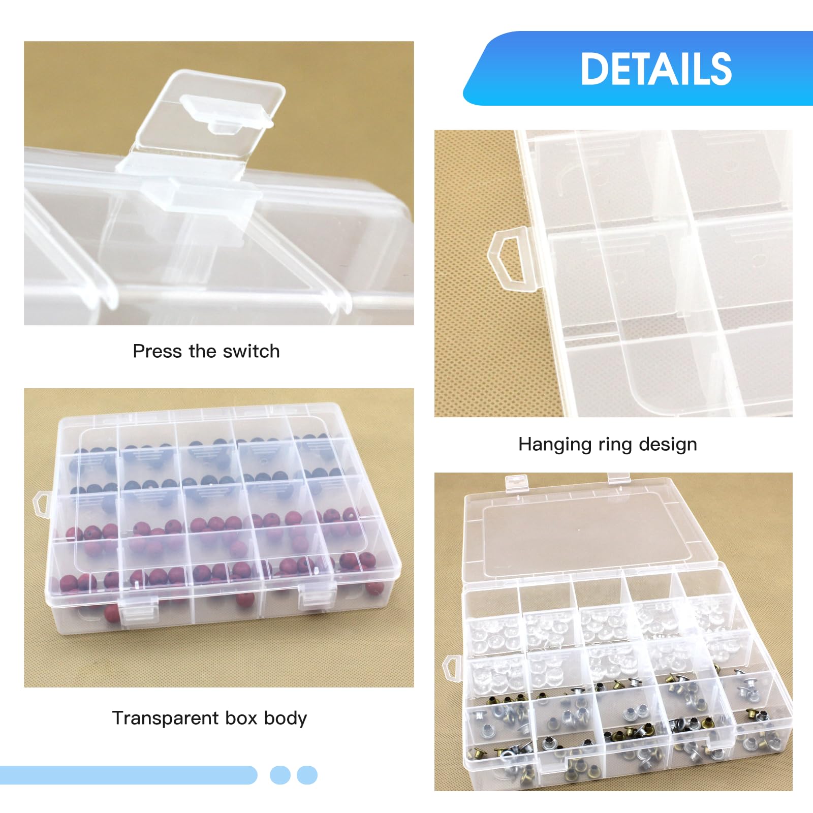3 Reise-Snackboxen Mit 18 Abnehmbaren Fächern – Je 20x16x3 Cm, Aus Lebensmittelechtem PP, Stapelbar, Für Snacks, Schmuck, Bastelzubehör