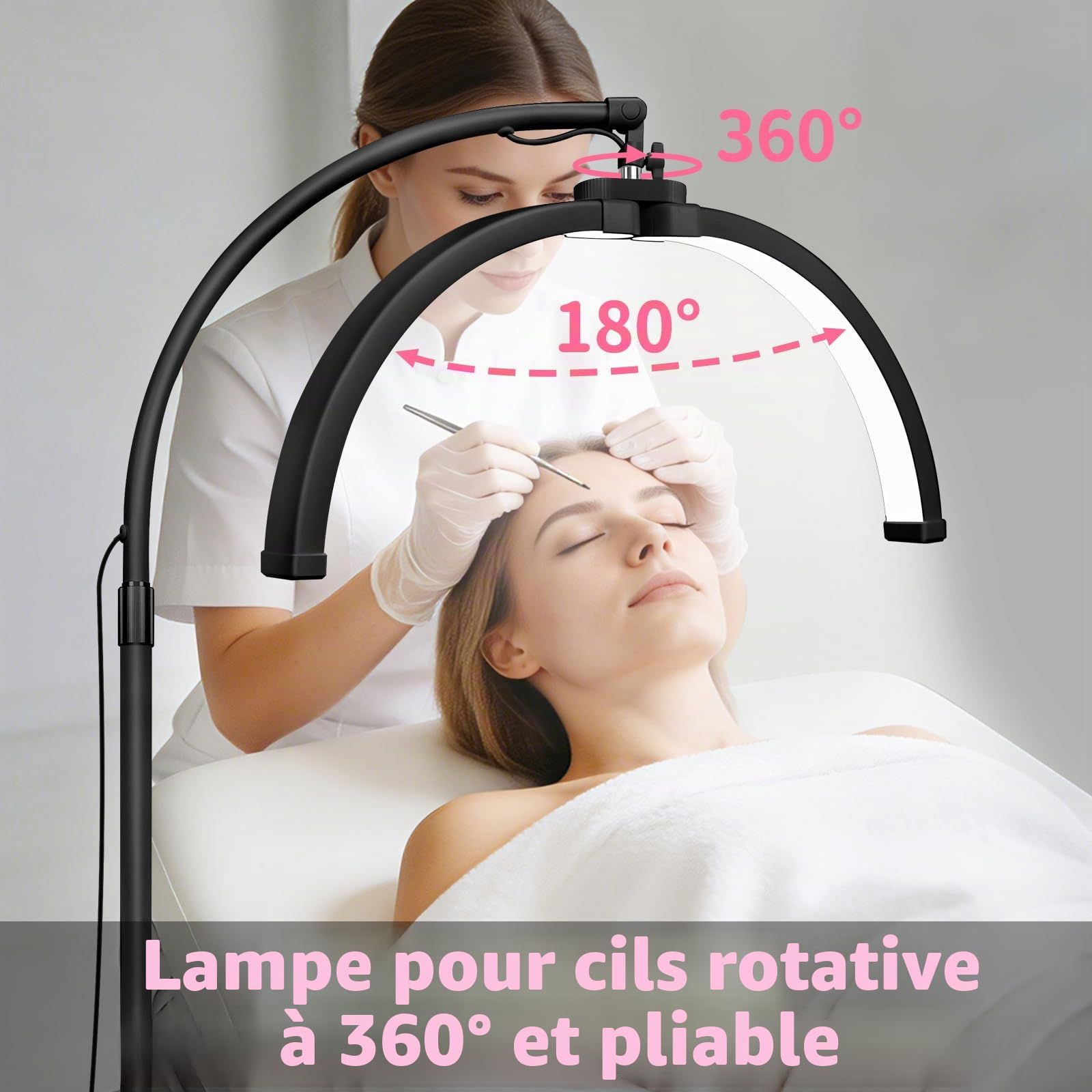 CGBE Lampe Extension de Cils Demi-lune Pliable LED Sans Ombres - Noir