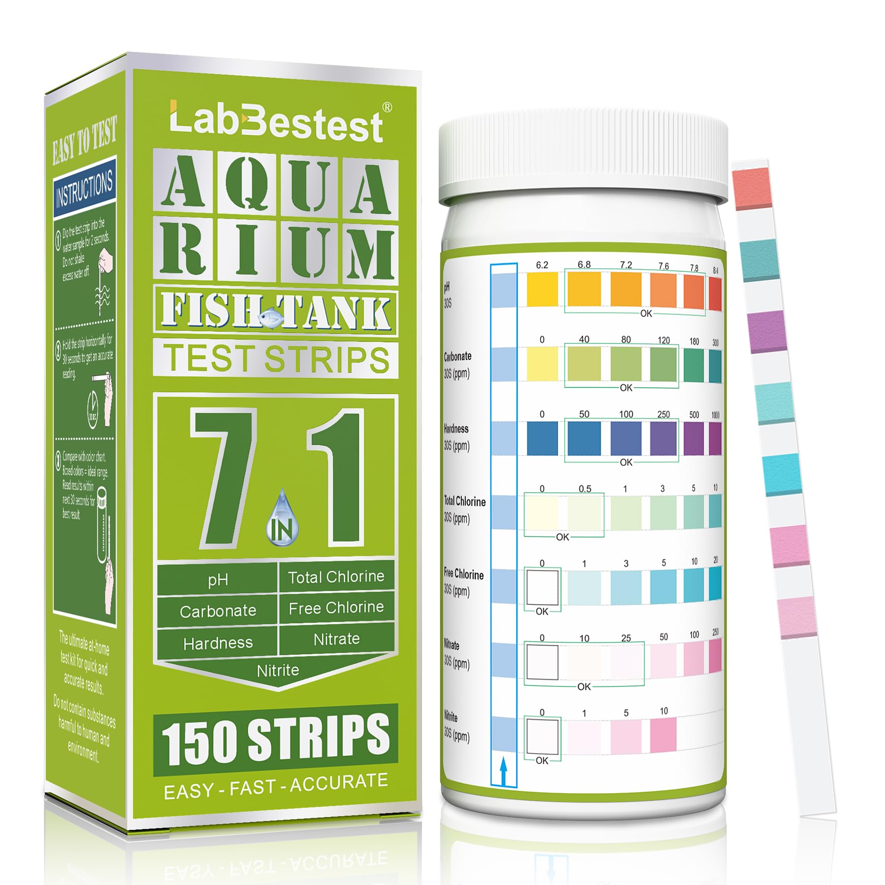 LabBestest 150 Aquarium Test Strips - 7-Way Water Kit