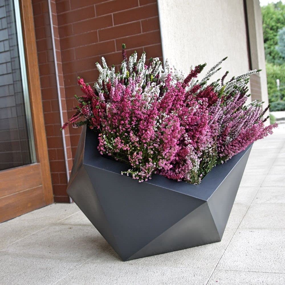 Dione Blumentopf, Pflanzgefäß, Blumenständer, Übertopf, Asymmetrischer, Pflanzenständer, Garten, Deko, Terasse, Innen & Außenbereich 43x46 cm, Anthrazit