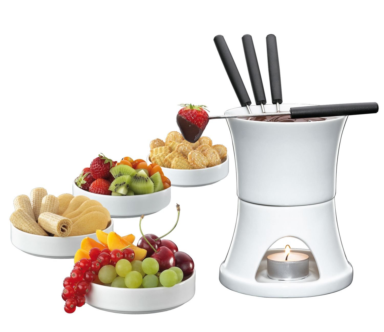 Cilio Zestaw do fondue czekoladowego, 10-częściowy, porcelana, biały, Ø 12 cm
