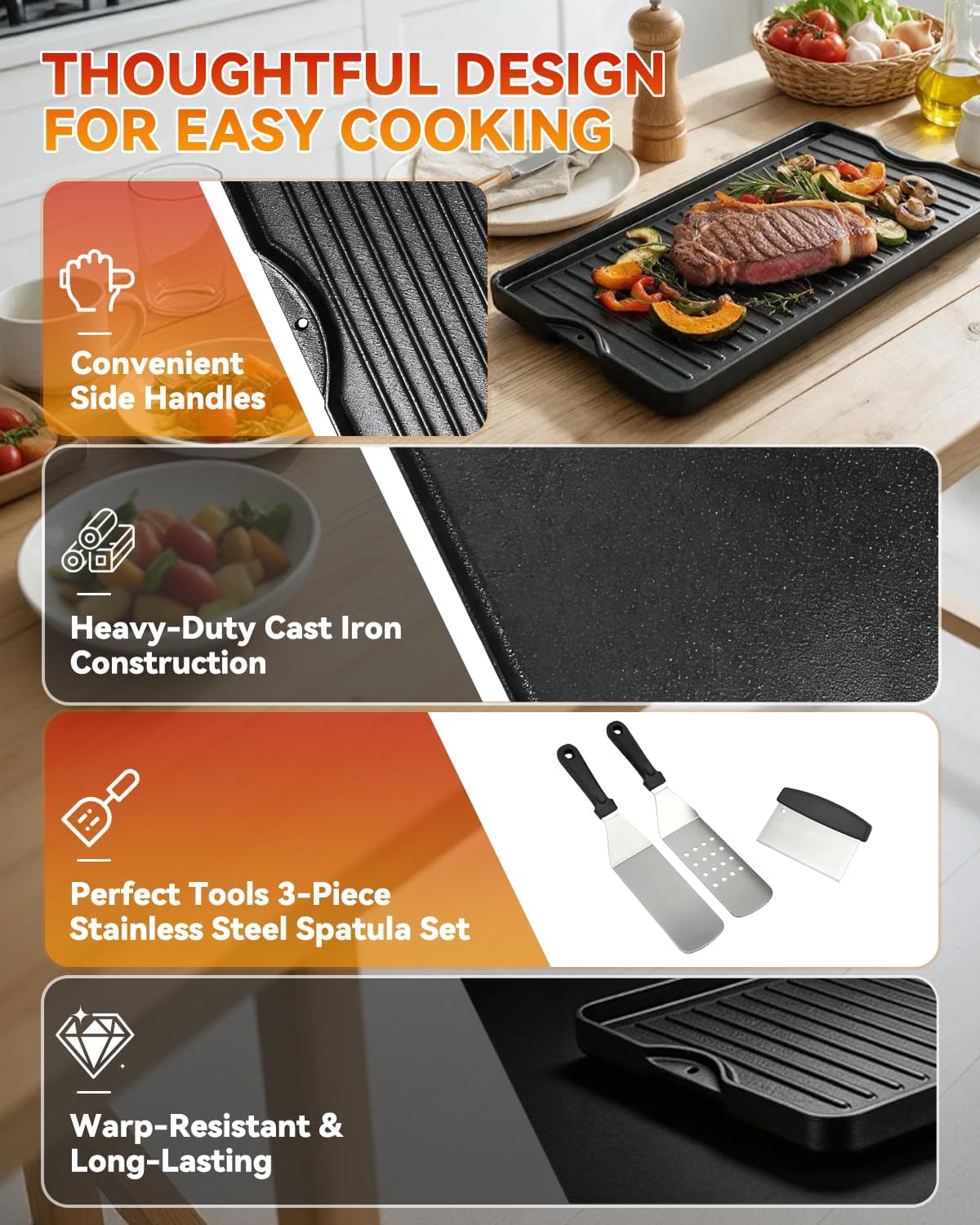 16" x 24" Reversible Cast Iron Griddle for Camp Chef, Smooth & Ribbed Sides