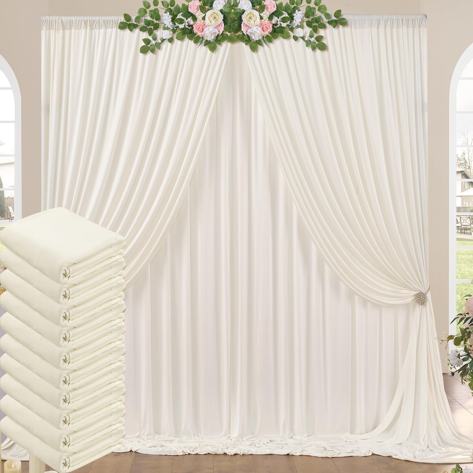 Photo 1 of ** ivory tablecloths(2), Not drapes** 50ft x 10ft Wrinkle Free Ivory Backdrop Curtains for Parties, 10 Panels 5x10ft Polyester Ivory Photo Backdrop Drapes for Wedding Birthday Party Photography Background