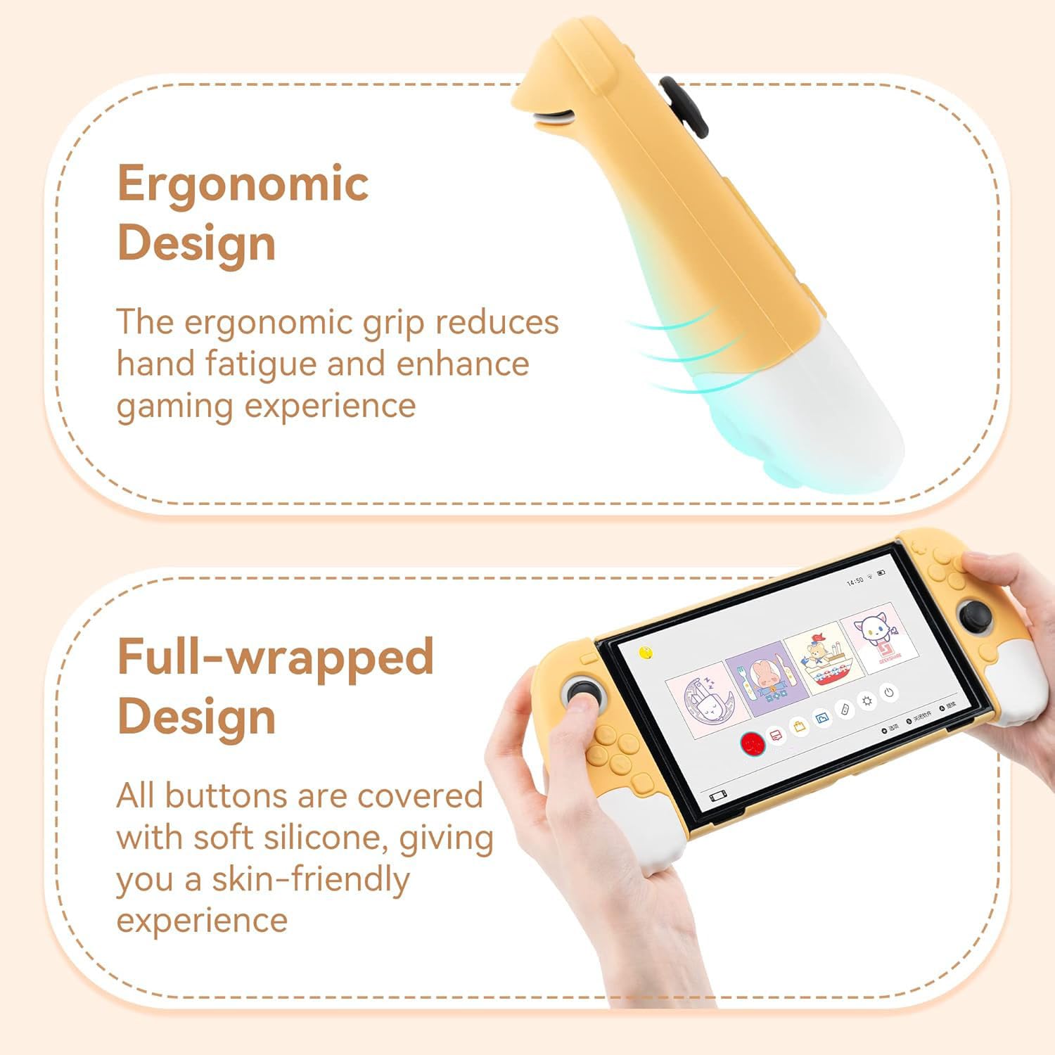 GeekShare Jolie Coque de Protection Ergonomique Compatible avec Console Switch OLED et Joy Con, Absorption des Chocs et Anti-Rayures pour modèle Switch OLED - Jaune