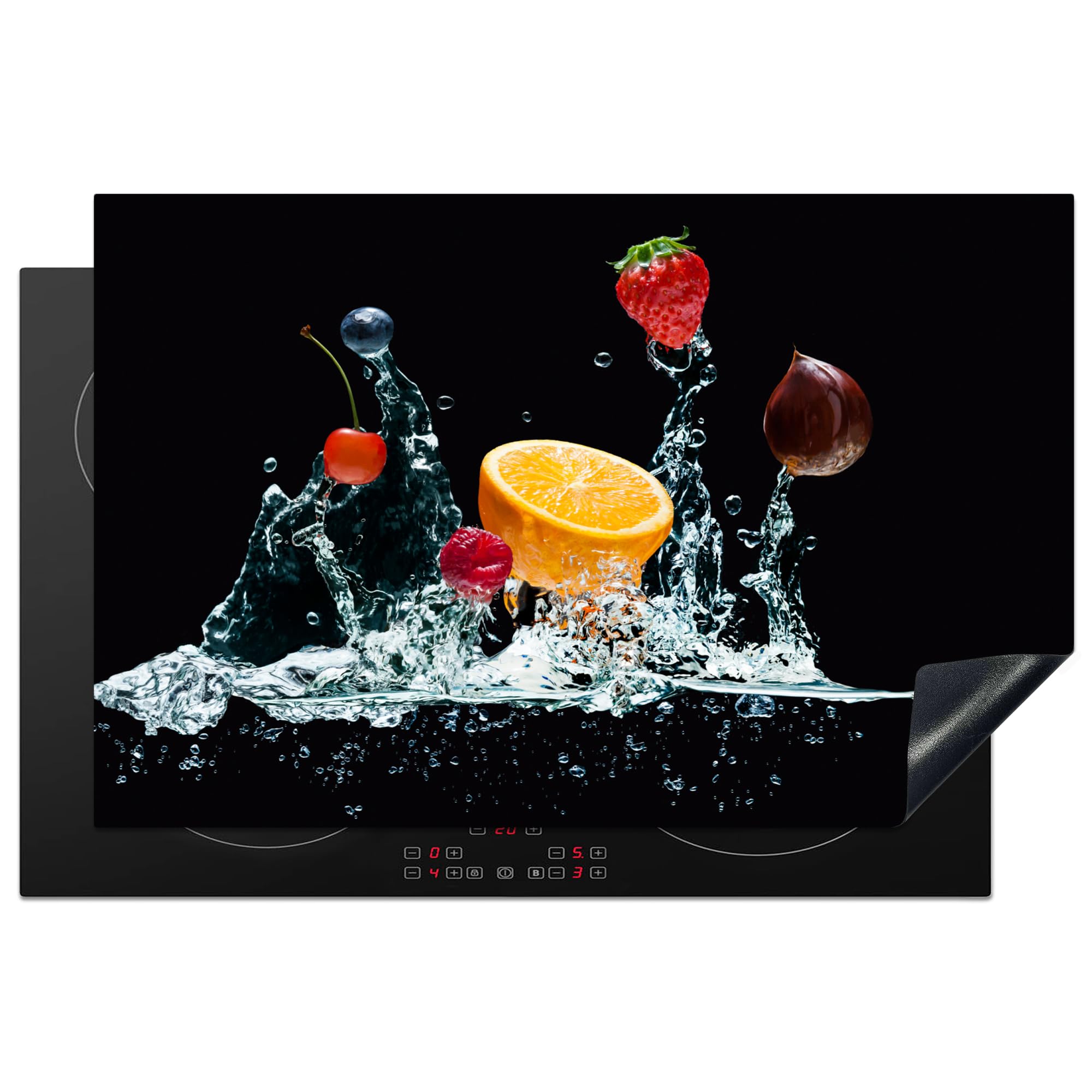 KitchenYeah© Induction Hob Cover Protector Mat 20.5"x31.5" / 80.2x52.2 cm Kitchen Universal Ceramic Covers for Electric Cookers Vinyl Water - Fruit - Orange - Strawberry - Cherry - Black