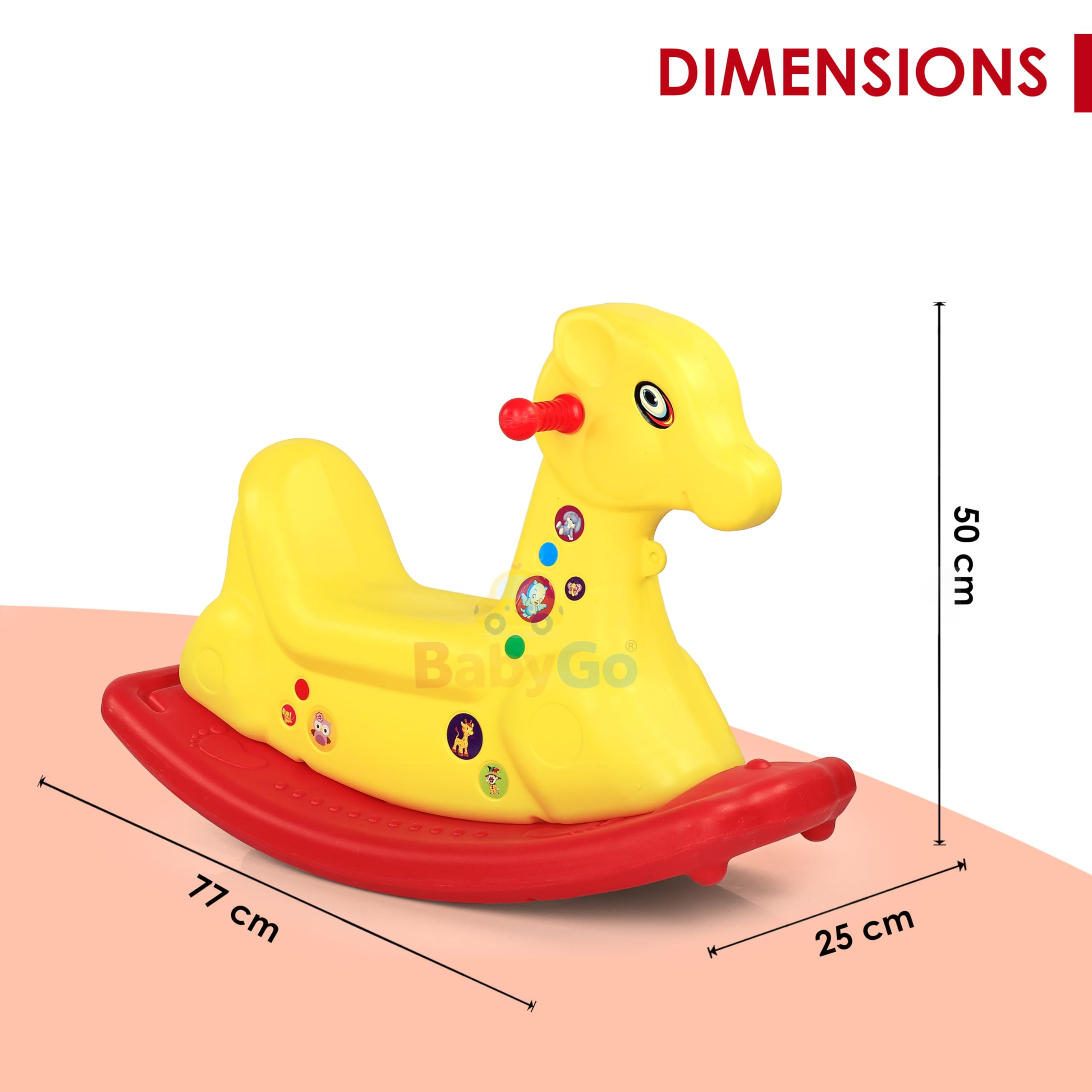 BabyGo Baby Giraffe Rocking Toy Ride On for Kids | Soft & Durable Rocker with Comfortable Seat and Grip Handles | Fun Indoor Outdoor Ride On Rocking Horse Alternative for Toddlers (72x53x26cm) 3