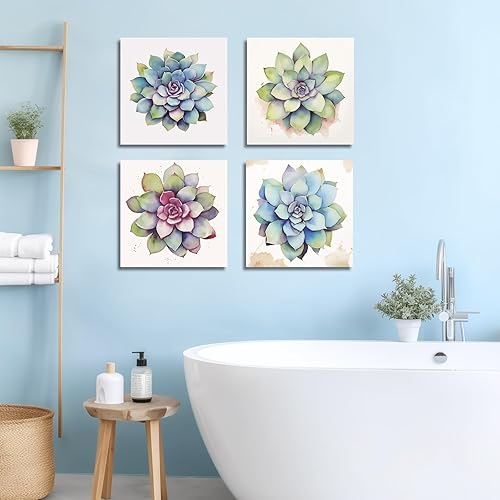 Miniatura 2 de LZIMU Lienzo decorativo para pared, 4 piezas, acuarela, verde, suculentas, impresiones de imágenes de plantas suculentas tropicales, botánicas,