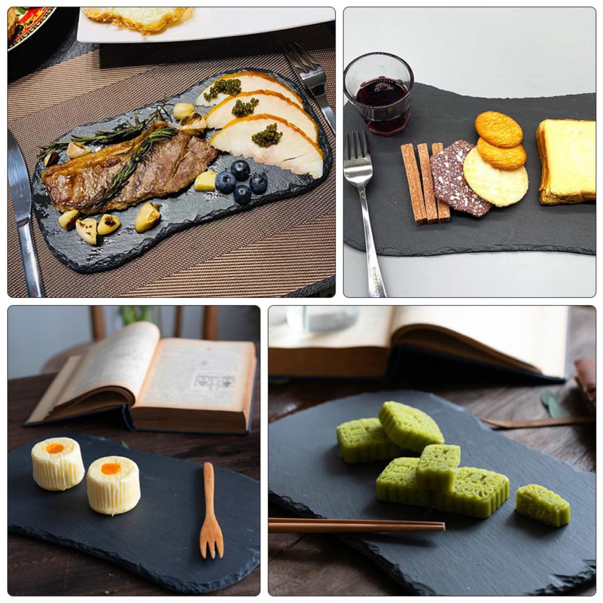 SOLUSTRE Platos de Comida Multiusos de Pizarra Negra Forma de Riñón, Bandeja para Frutas y Aperitivos Adecuado para Servir Invitados y Charcutería