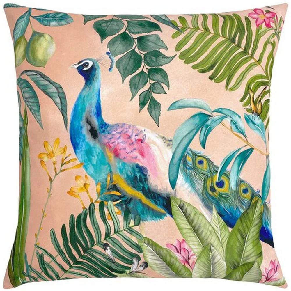 furn. Evans Lichfield Peacock Outdoor Cushion Cover, Blush, 43 x 43cm, (PEACOCK/CC5/BLS)