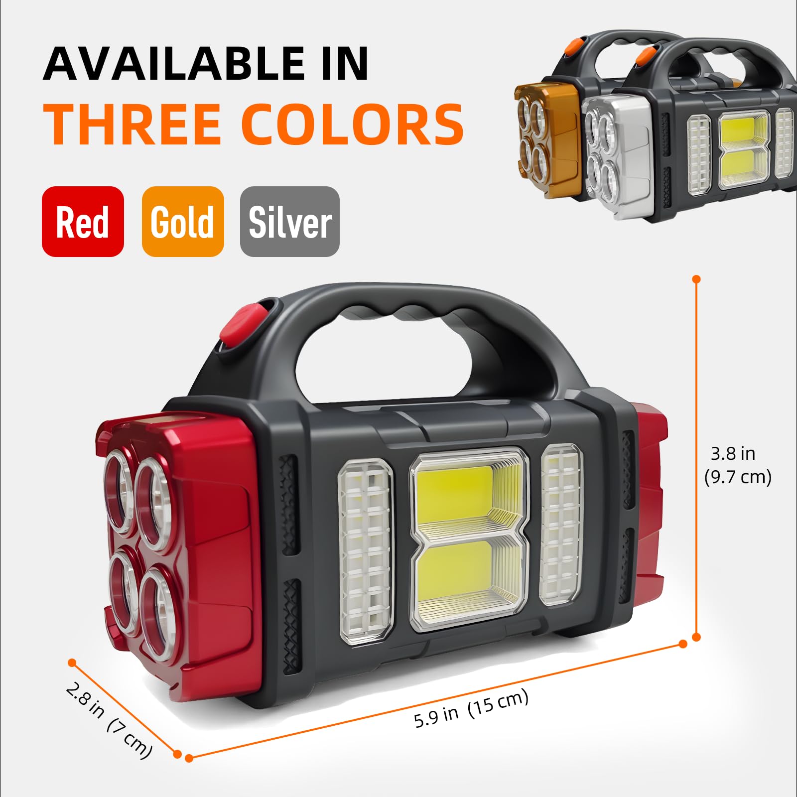 Lampe de poche solaire polyvalente avec deux modes de charge | 4 modes d'éclairage USB/énergie solaire | Chargeur d'urgence portable et lampe de camping en plein air (rouge, 2 pièces)