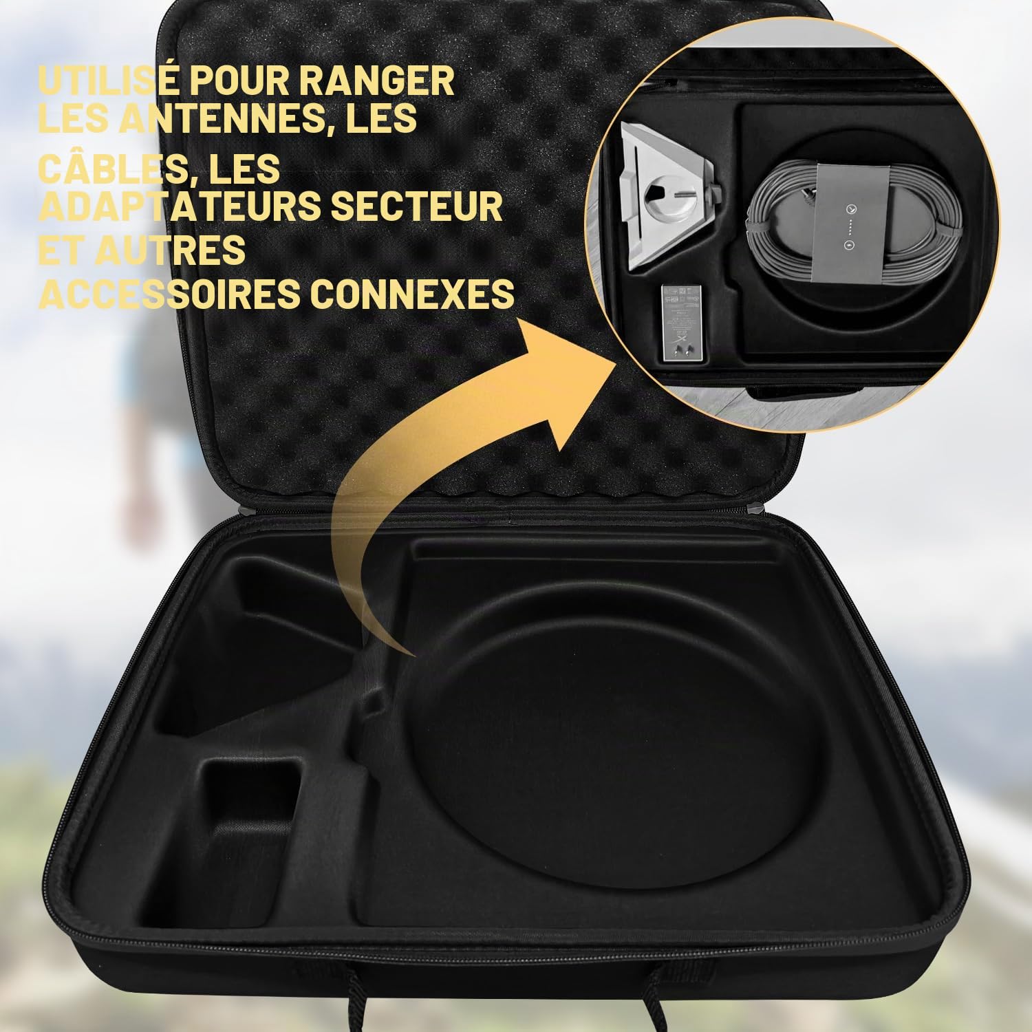 Mini étui rigide portable pour Starlink, étanche, boîte de rangement robuste avec organiseur, compartiments pour câbles, accessoires, avec doublure intérieure amortissante pour le camping