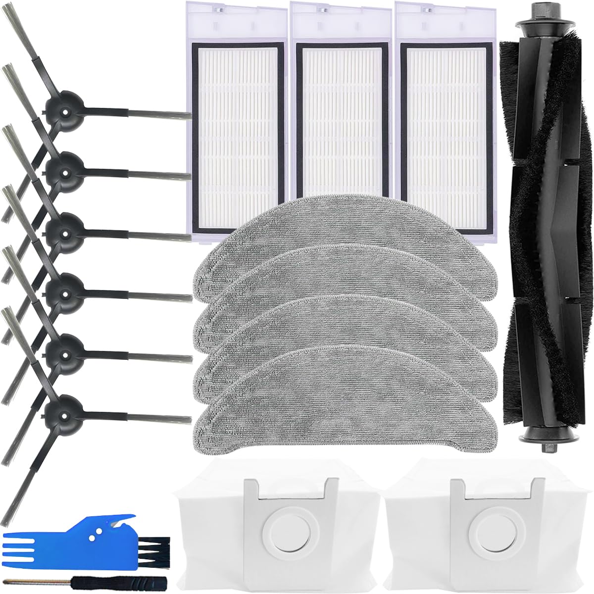 EATBALEReplacement Parts for Roidmi Eve Plus Robot Vacuum Cleaner, Accessories 1 Main Brush, 6 Side Brushes, 3 HEPA Filters, 4 Microfibre Cloths, 2 Dust Bags (16 Pieces)