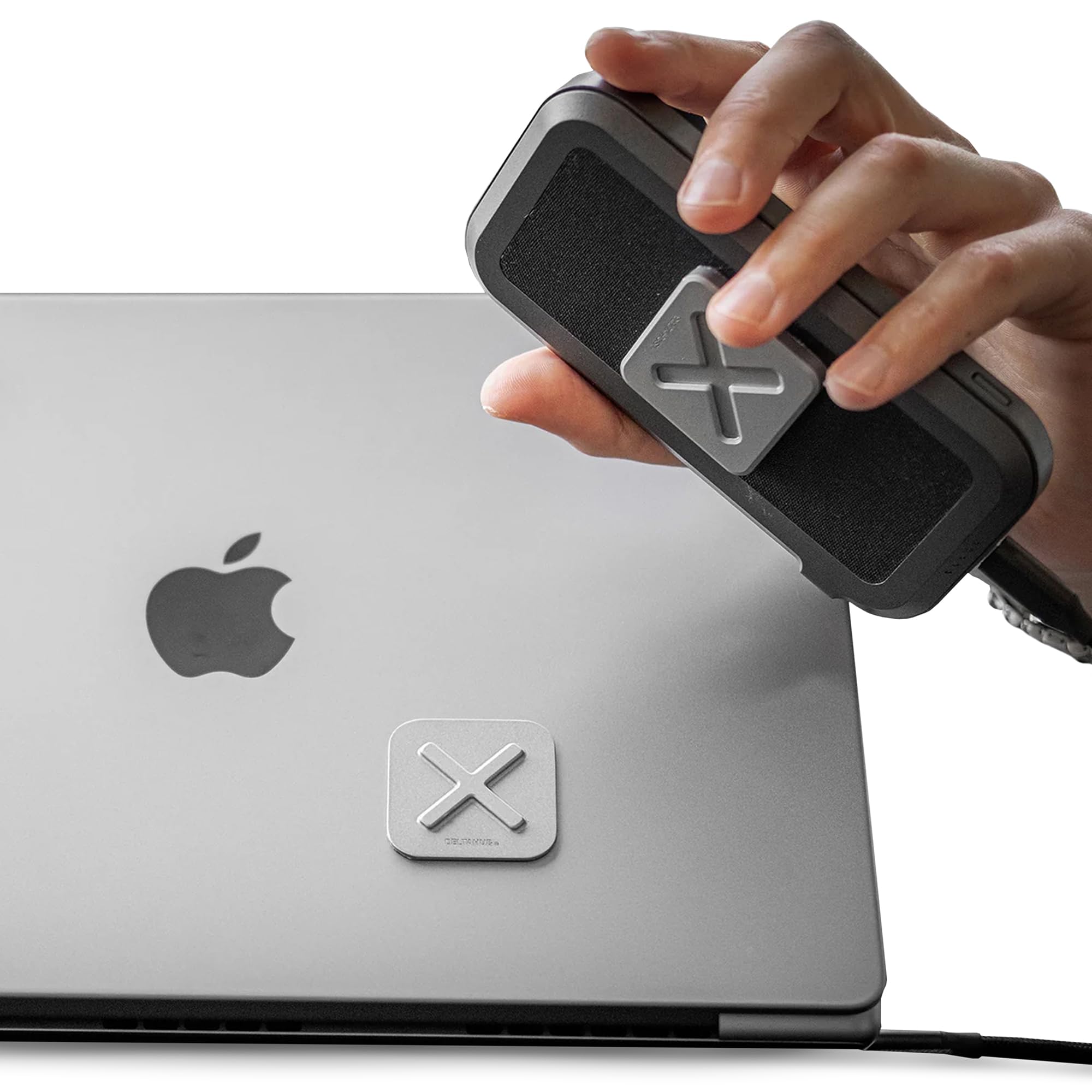 DELTAHUB HoldX - Supporto magnetico universale per telefono e unità esterna per computer portatili, scrivanie, forte supporto magnetico per SSD, HDD e dispositivi mobili (argento)