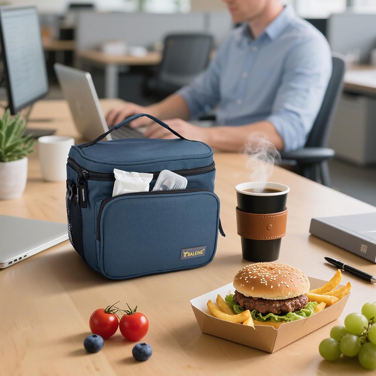 BALEINE Insulated Lunch Bag for Men Women, 15 Can Leakproof Cooler Bag with Adjustable Shoulder Strap for Work Picnic, Lunch Box for Women Men (Medium, Grey) - Image 7