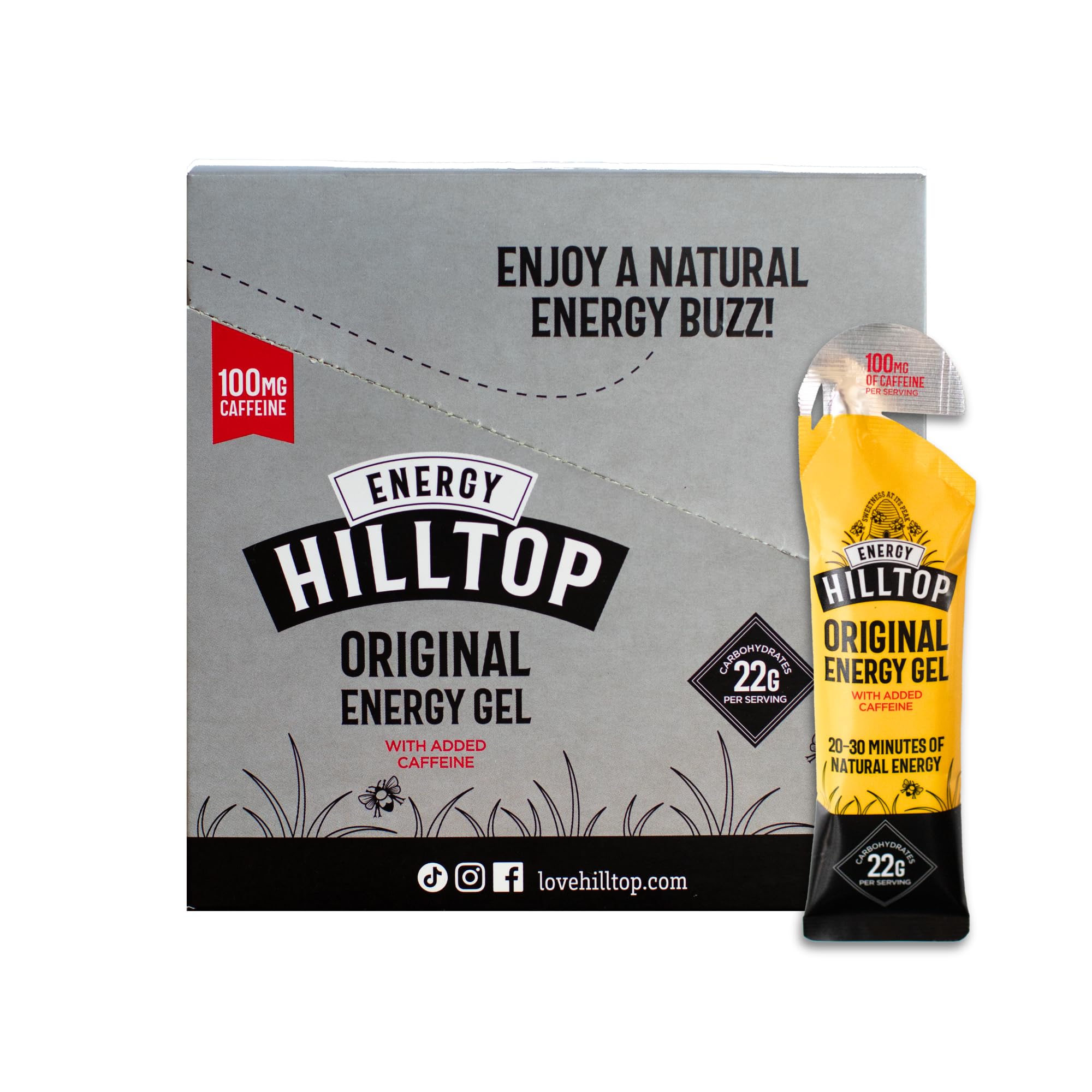 Hilltop Energy - Caffeinated Honey Energy Gel - Original With Caffeine - 12x30g