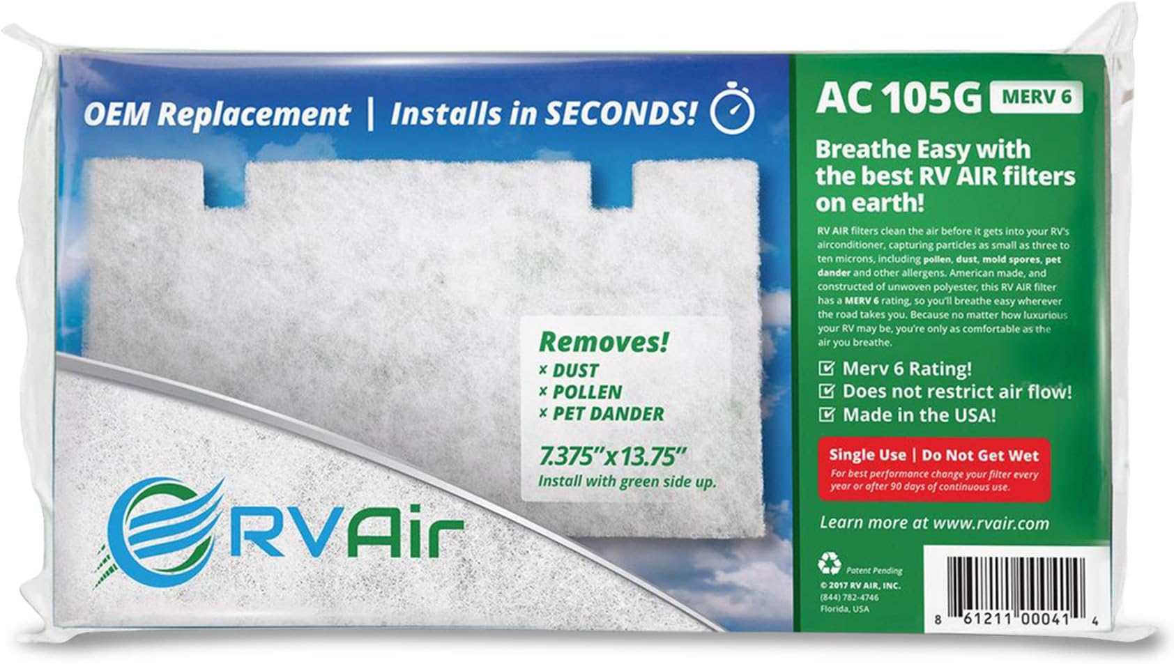 AC 105G 2 Filters | Replacement AC Filter for Dometic 3313107.103/3105012.003 | Replace Standard RV Air Conditioner Filters for Better Airflow | MERV 6 Rated