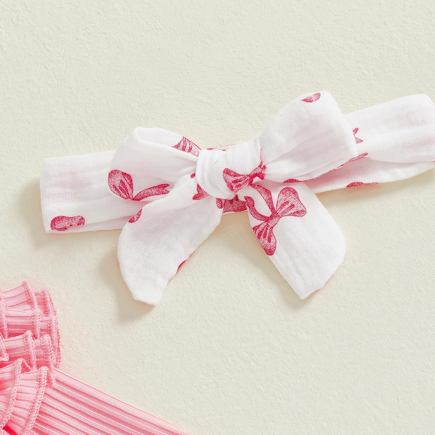 Seyurigaoka My First Valentines Day Baby Girl Outfit Ruffle Long Sleeve Romper+Bow Pants+Headband 3Pcs Girls Spring Outfits - Image 4