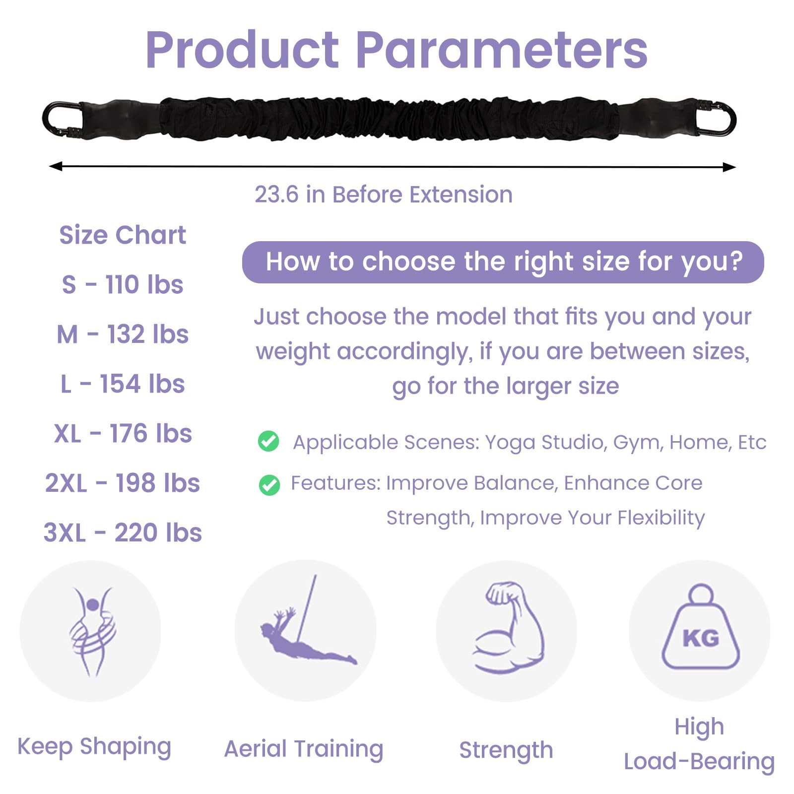corde elastiche per yoga Fascia Elastica Elastica, Girevole A 360° Trampolino Elastico Da Fitness Con Corda Elastica, Supporta Pesi Di 50 - 100 Kg, Fitness Elastico Per Danza, Fitness, Yoga(WEIGHT CLA