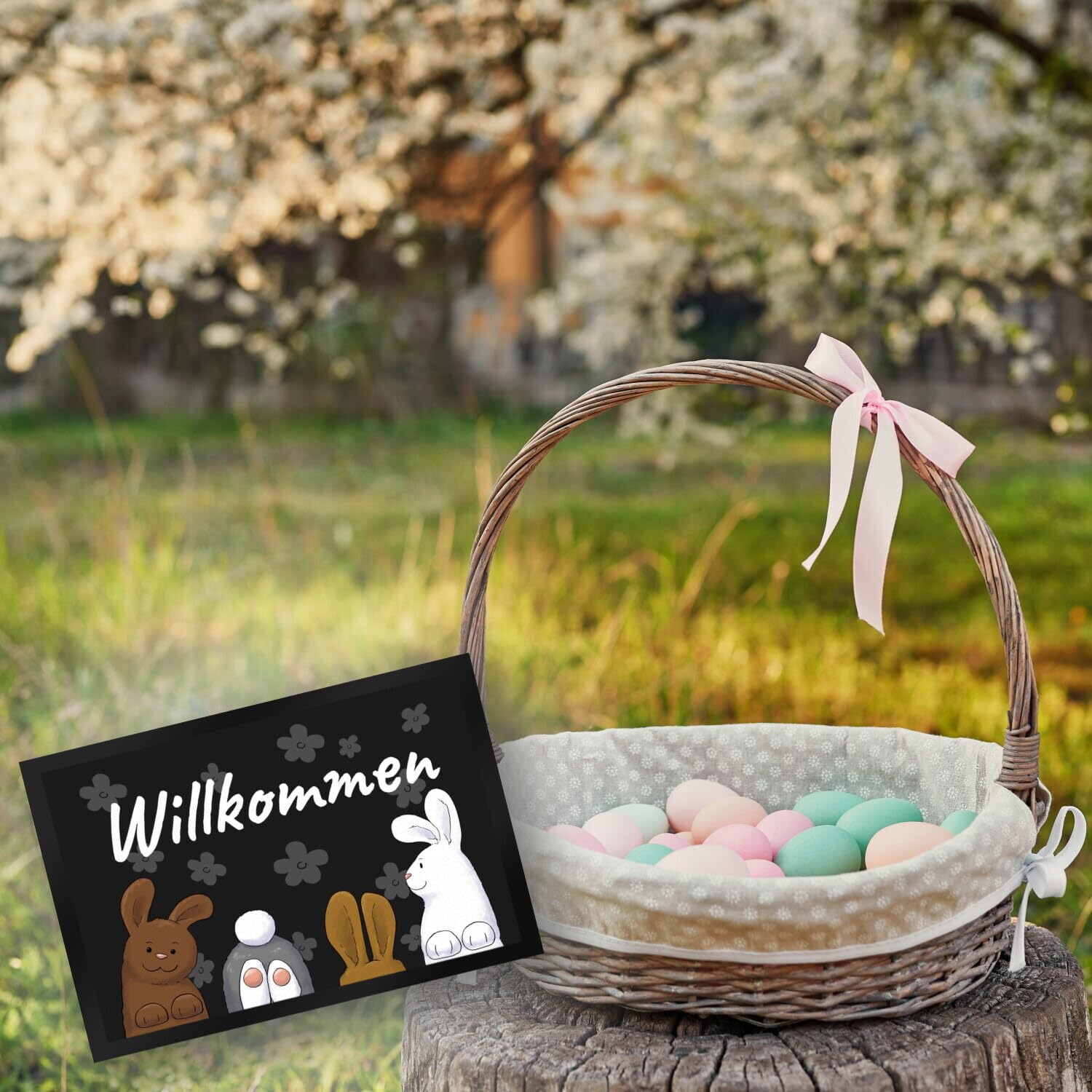 speecheese Willkommen Fußmatte XXL in 50x75 cm mit lustigem Hasen-Motiv für den Eingang als Dekoration zum Frühling oder um die Gäste am Ostersonntag willkommen zu heißen