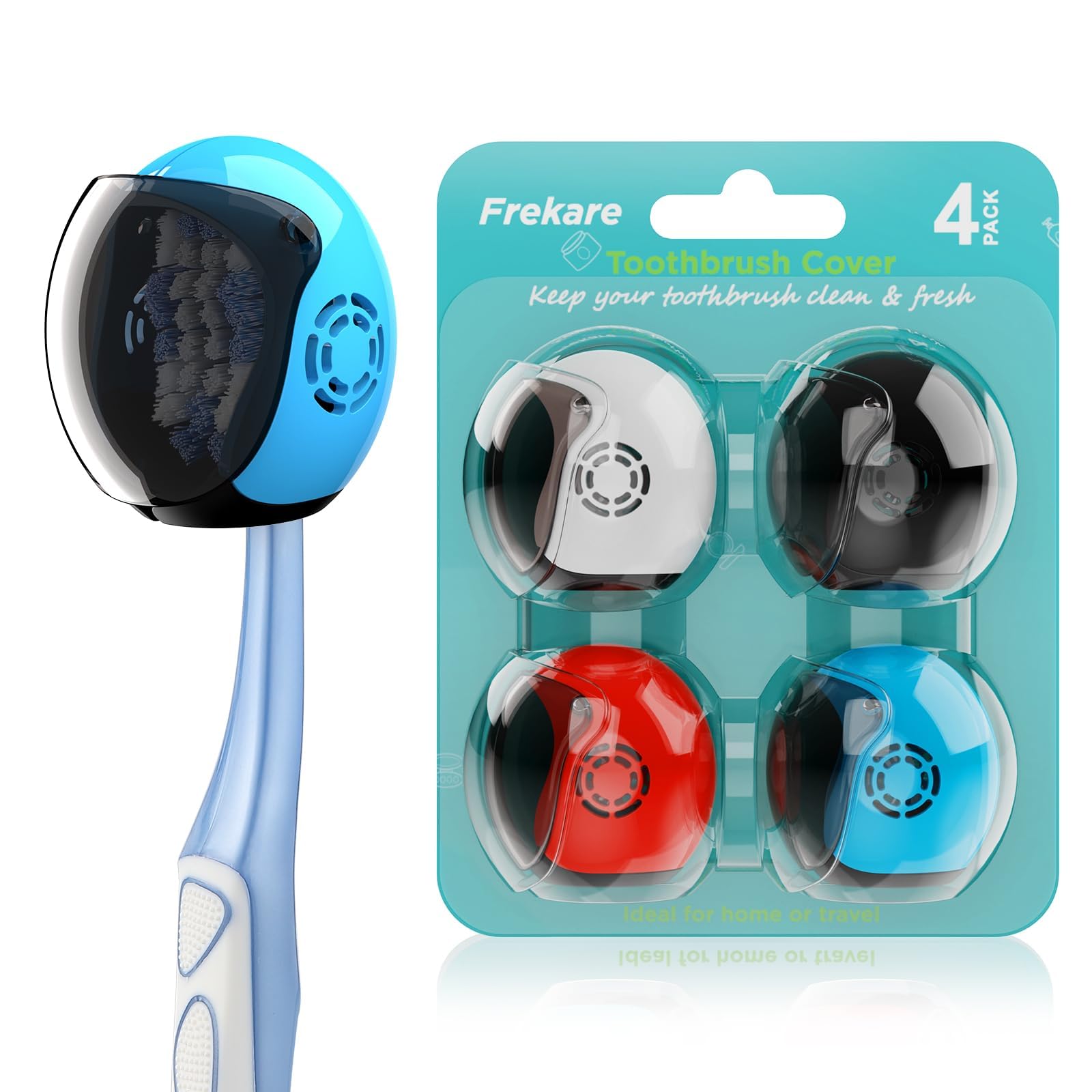 Frekare Tapas para Cepillo de Dientes para Casco, se Adapta a la mayoría de cepillos de Dientes manuales y eléctricos, 4 Unidades (Blanco, Negro, Azul, Rojo)