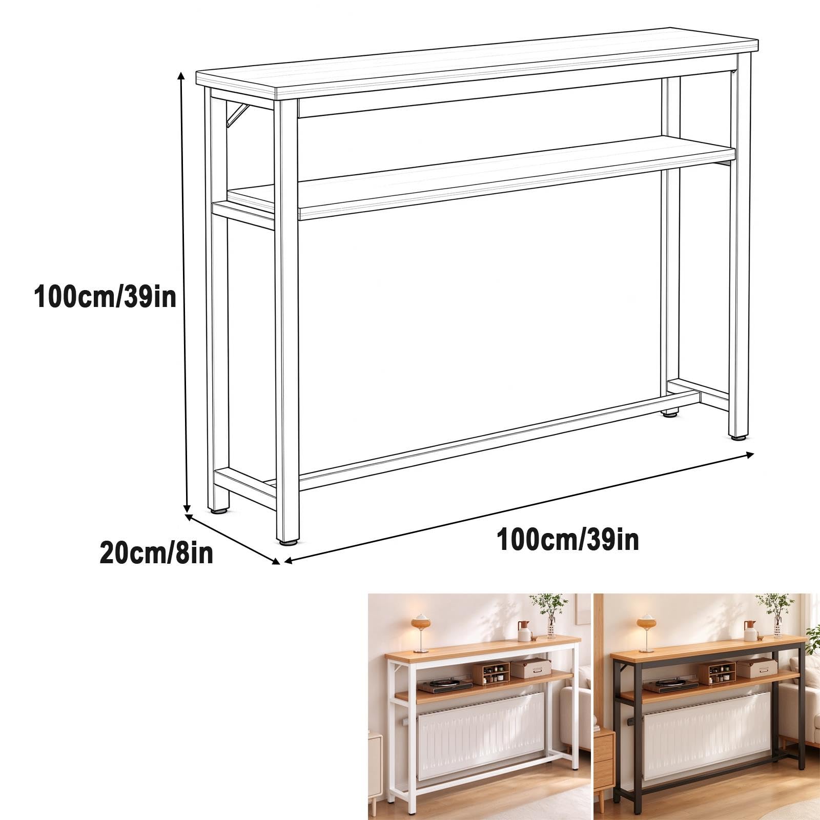 Tablette de Radiateur, 2 Niveaux Cache Chauffage, Plateau Bois, 20cm Large