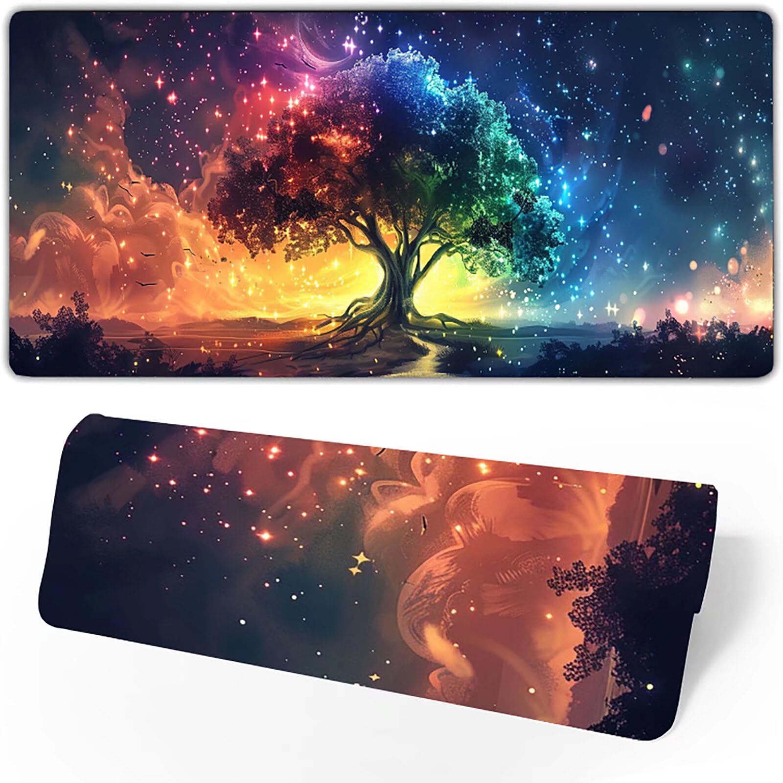 Gamingowa podkładka pod mysz, żółta, XXL, 1400 x 600 x 3 mm, XXL, podkładka pod mysz, gwiaździste niebo, akcesoria gamingowe z antypoślizgową podkładką, wodoszczelna i trwała, do dekoracji myszy i