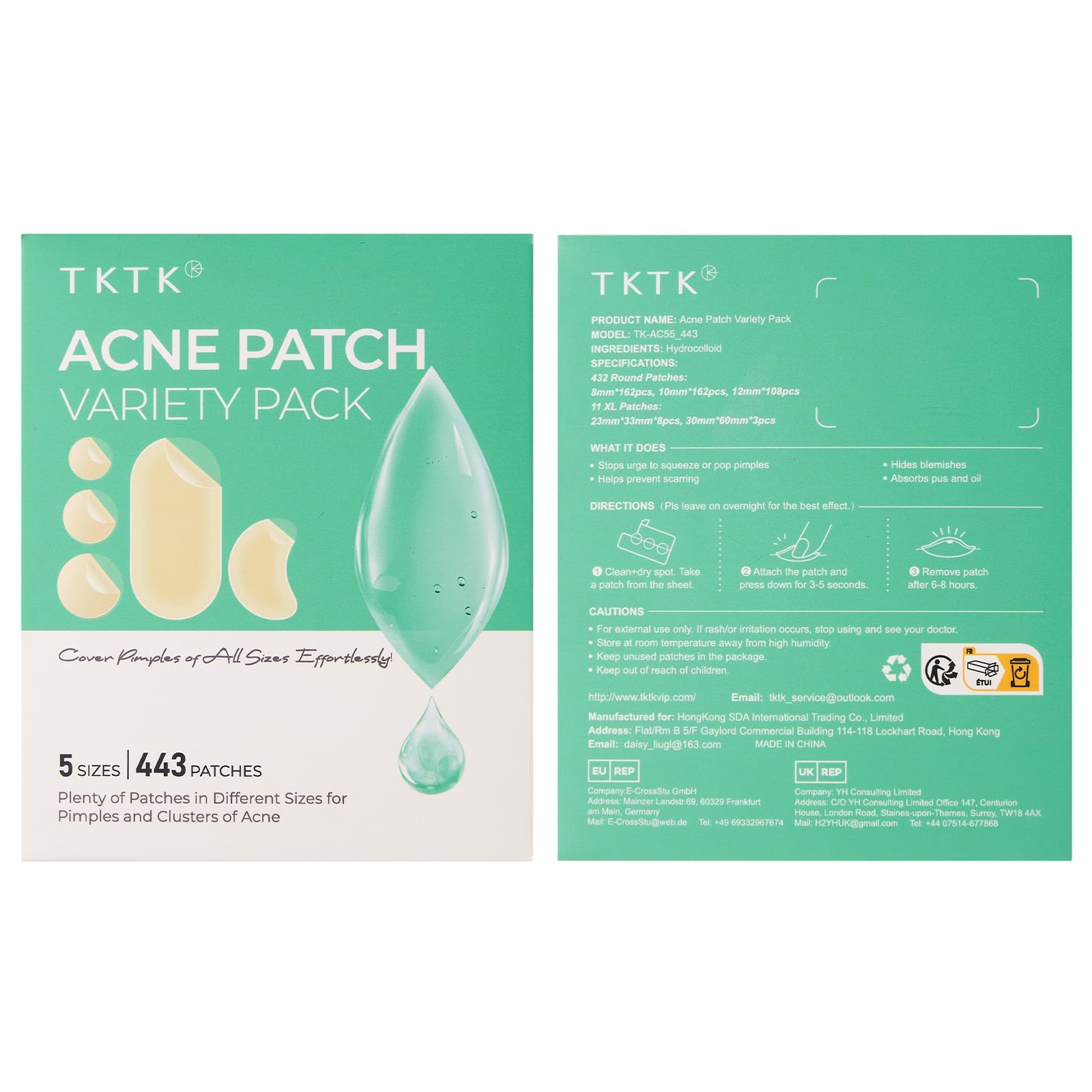 TKTK 443 Count Pimple Patches for Face, Hydrocolloid Acne Patch Bulk, Acne Stickers for Covering Cheeks, Forehead, Chin Blemishes Zit Breakouts for All Skin Types (Dots, Strip, Contoured 5 Sizes) — view 9
