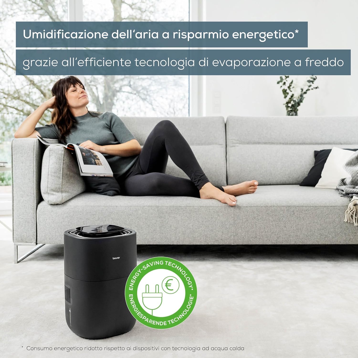 BEURER Umidificatore LB 200 Tecnologia di Evaporazione a Freddo in 3 Livelli ad Alta Efficienza Energetica, Umidificazione Igienica dell'Aria, Asciugatura del Filtro, per Ambienti fino a Circa 30 m²