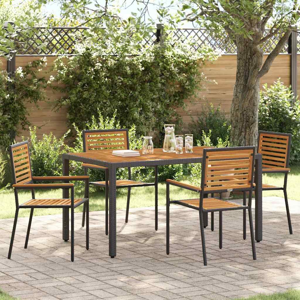 Chaise de jardin acier et bois lot de 4 fauteuils de terrasse marron