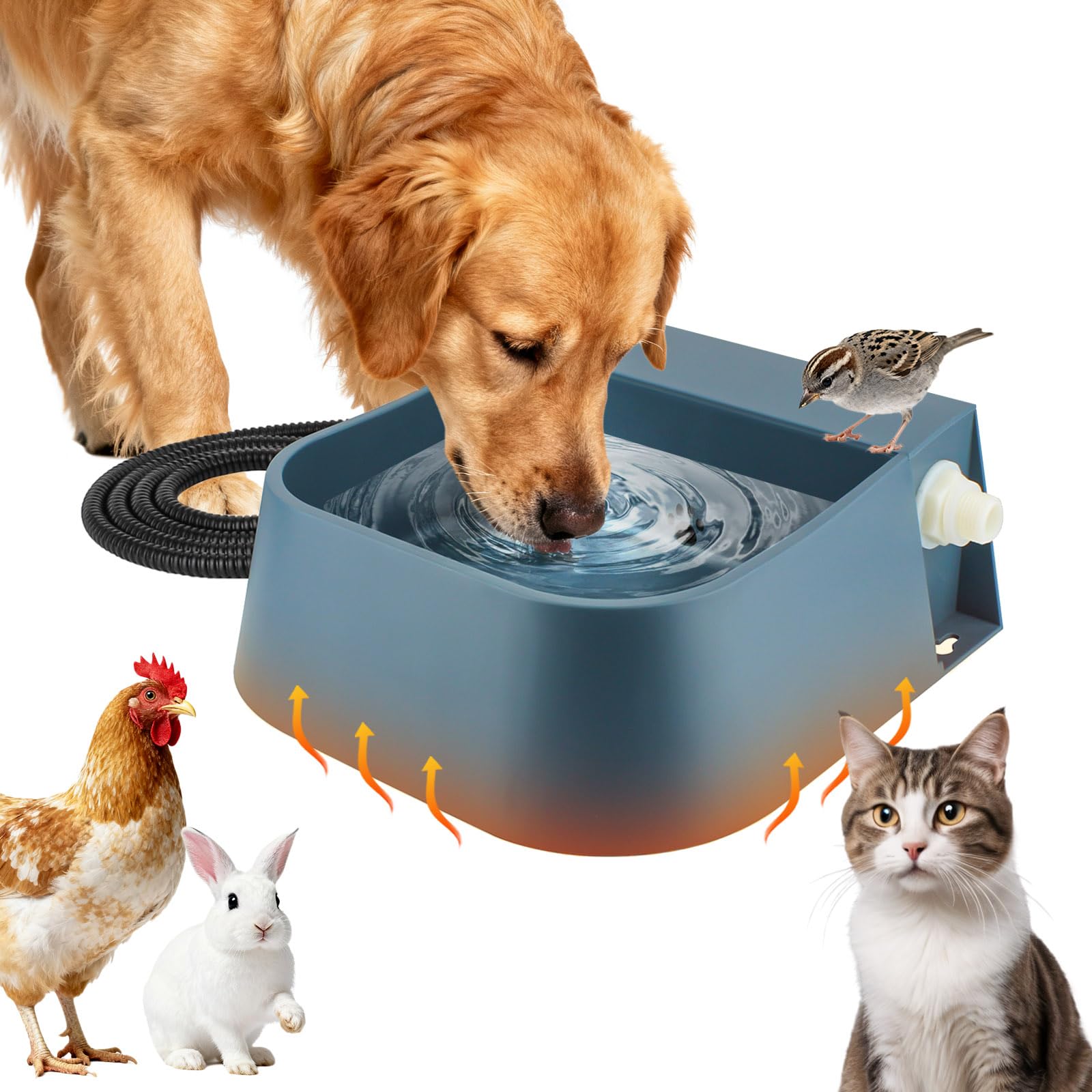 Cuenco de agua con calefacción para perros, cuenco de agua automático para perros al aire libre, bebedero de calefacción para perros, cuenco de agua automático para perros, gatos, animales salvajes