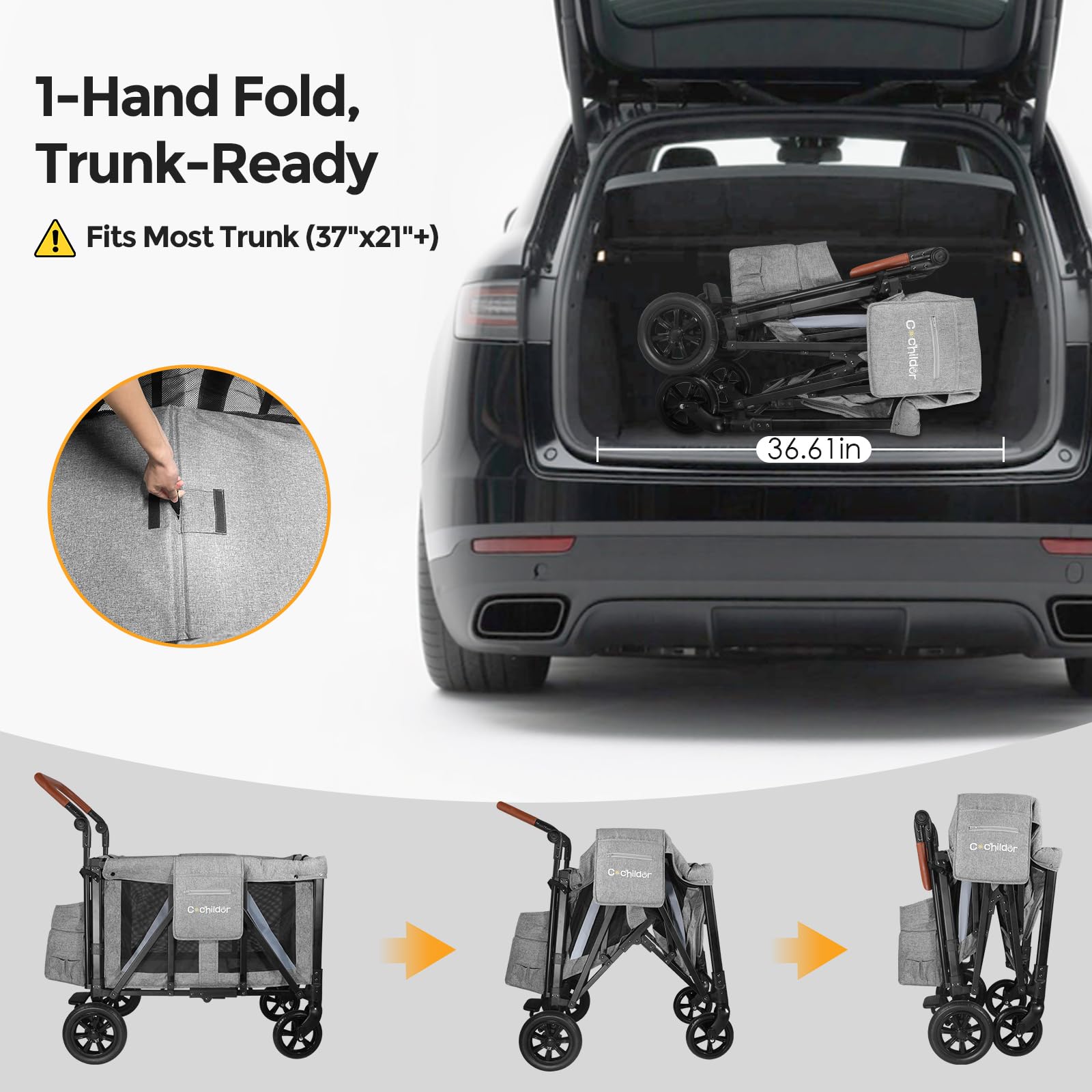 Cochildor Elite 2S 2-Seater Wagon Stroller for Kids – One-Hand Fold Design, High Seats with 5-Point Harness, Adjustable Handlebar, Removable Canopy & Compact Storage, Light Grey