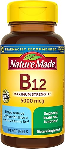 Nature Made Vitamina B12 de 5000 mcg, suplemento dietético para apoyo del metabolismo energético, 60 cápsulas blandas, suministro de 60 días