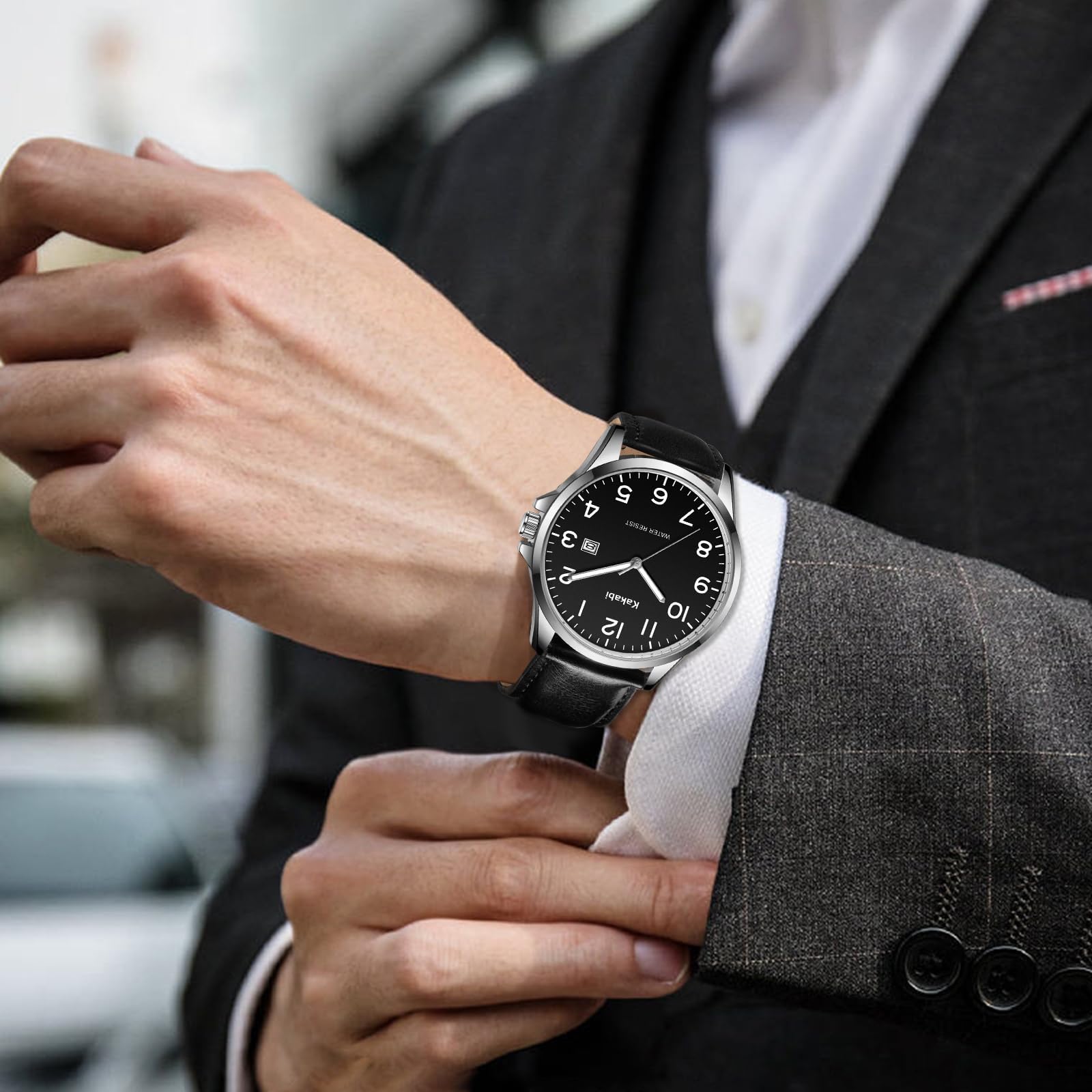 Timever Herren Armbanduhr Quarzuhr Analog mit Lederarmband,3 Zeiger,Datum,3 ATM Wasserdicht,Großen Ziffern,Geschenk für Männer