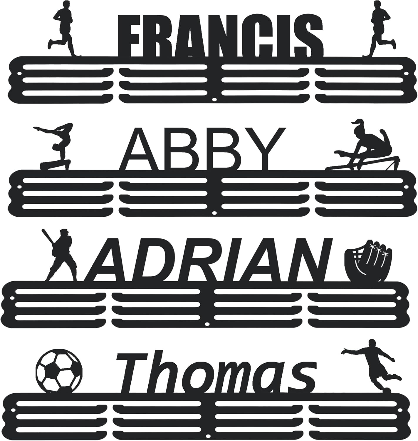 Goutoports Personalized Medal Hanger Display Holder Tiered Award Rack - Custom Text Color and Images for Athletes Easy to Install