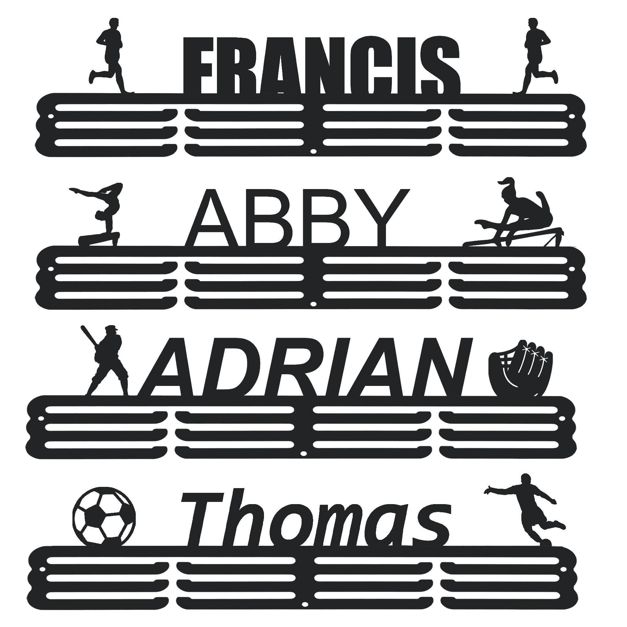 Goutoports Medal Hanger Display - Personalized Medal Hanger Display Holder Tiered Award Rack - Custom Text Color and Images for Athletes Easy to Install,Black