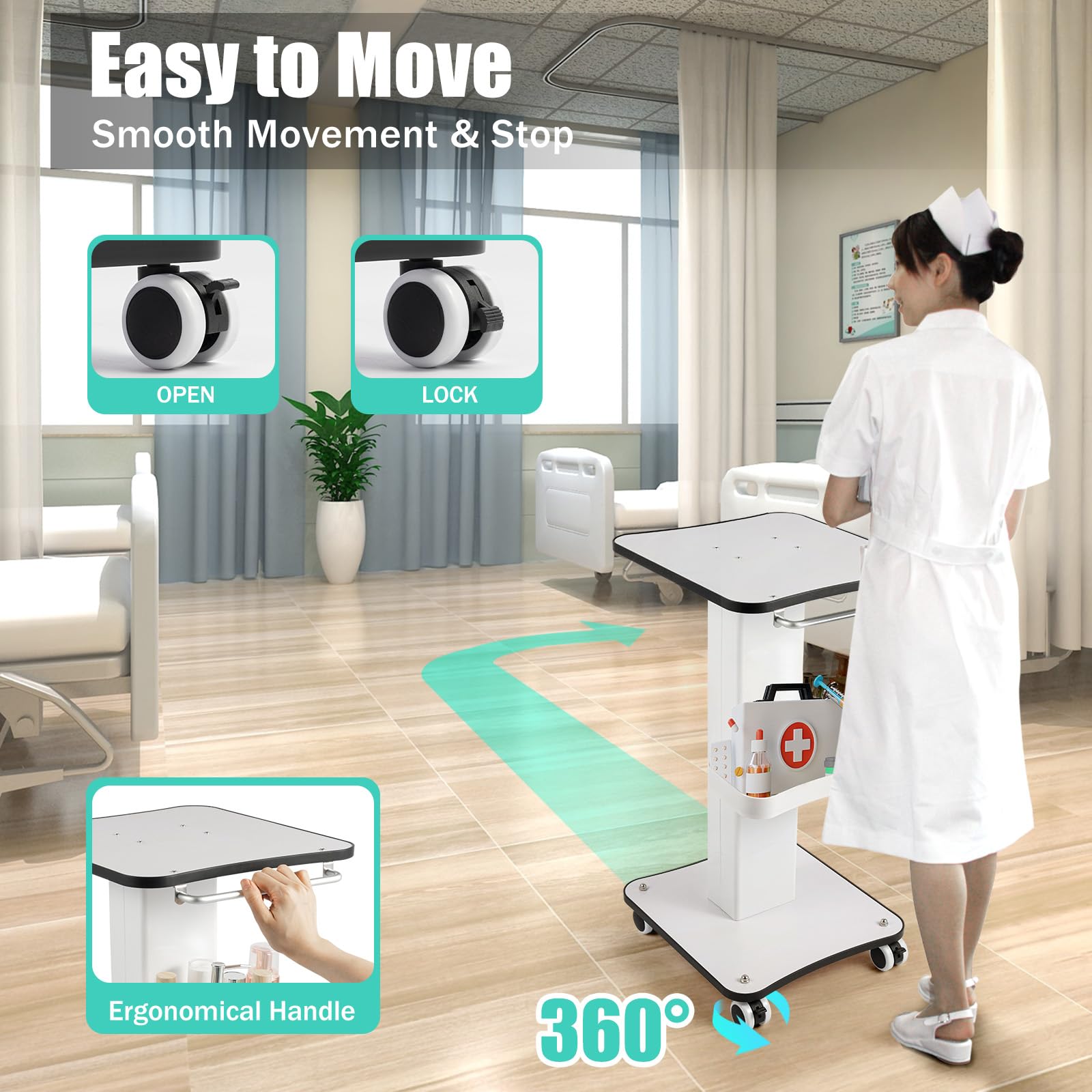 Carro portátil con ruedas, carrito de belleza multifunción, carrito de belleza con compartimento de almacenamiento, carrito de peluquería para instrumentos de belleza, sanatorio, color blanco