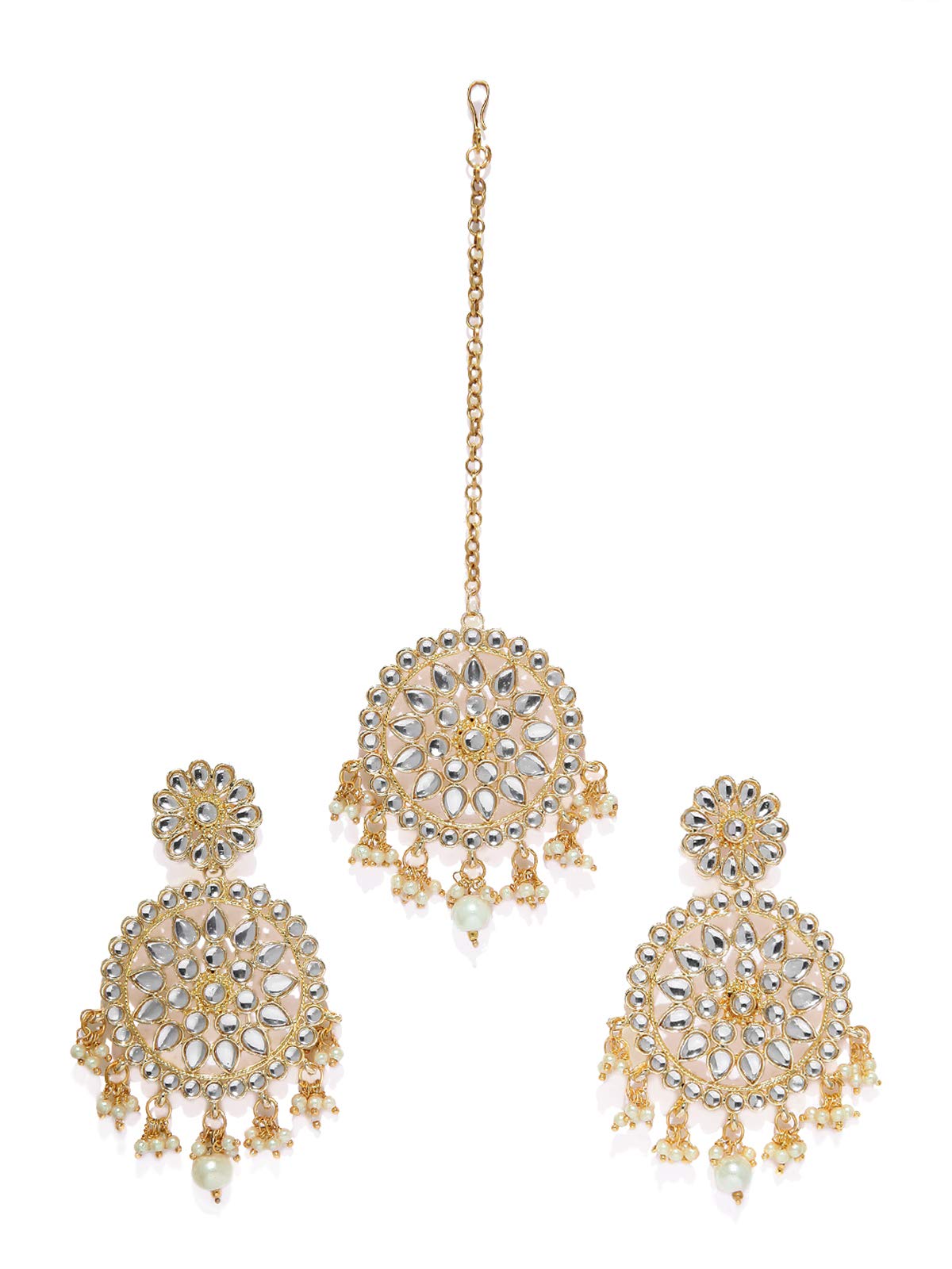 ZAVERI PEARLS Gold Tone Traditional Kundan & Pearls Earring & Maangtikka Set For Women-ZPFK7480 (B07NJHR338) Amazon Price History, Amazon Price Tracker
