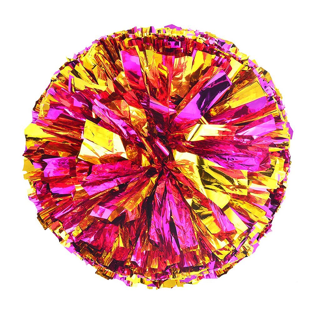 Valcatch 2 Pack Cheerleading Pom Poms,Metallic Foil Plastic Ring Sports Dance Cheer Plastic Pom Poms for Kids Adults Sports Team Spirit Cheering Costume Accessory