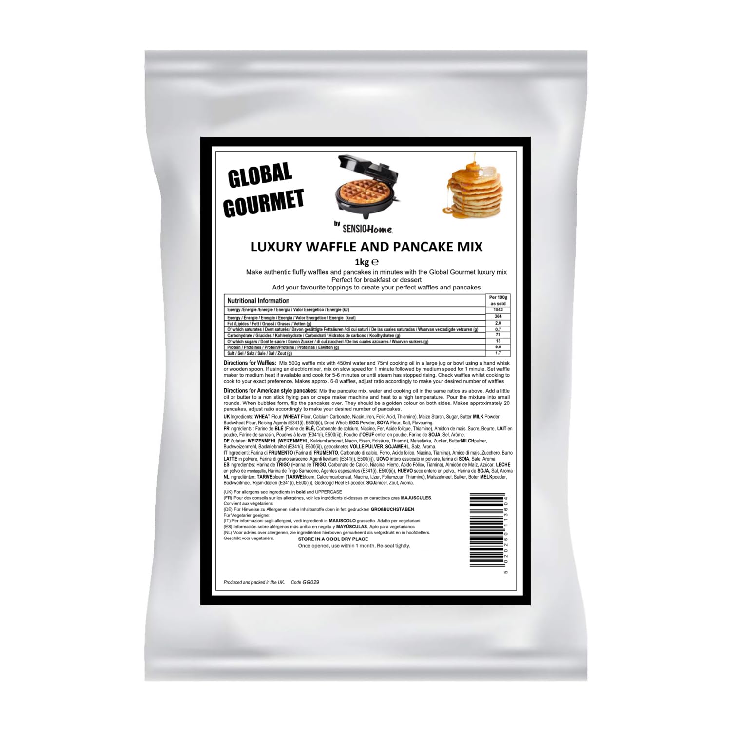 Global Gourmet Luxury Belgian Style Waffle & Pancake Mix 1KG – For Belgian & Liege Waffles Quick & Delicious Value Size