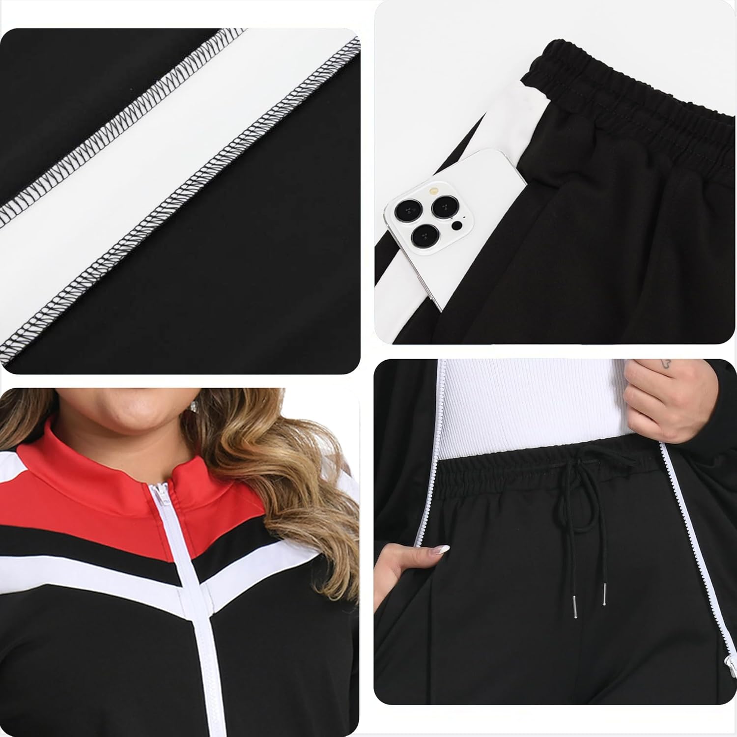 UOUA Women's Plus Size Jogging Suit 2 Piece Sweatsuit Long Sleeves Jacket & Pants Two Piece Track Set Outfit - Image 5