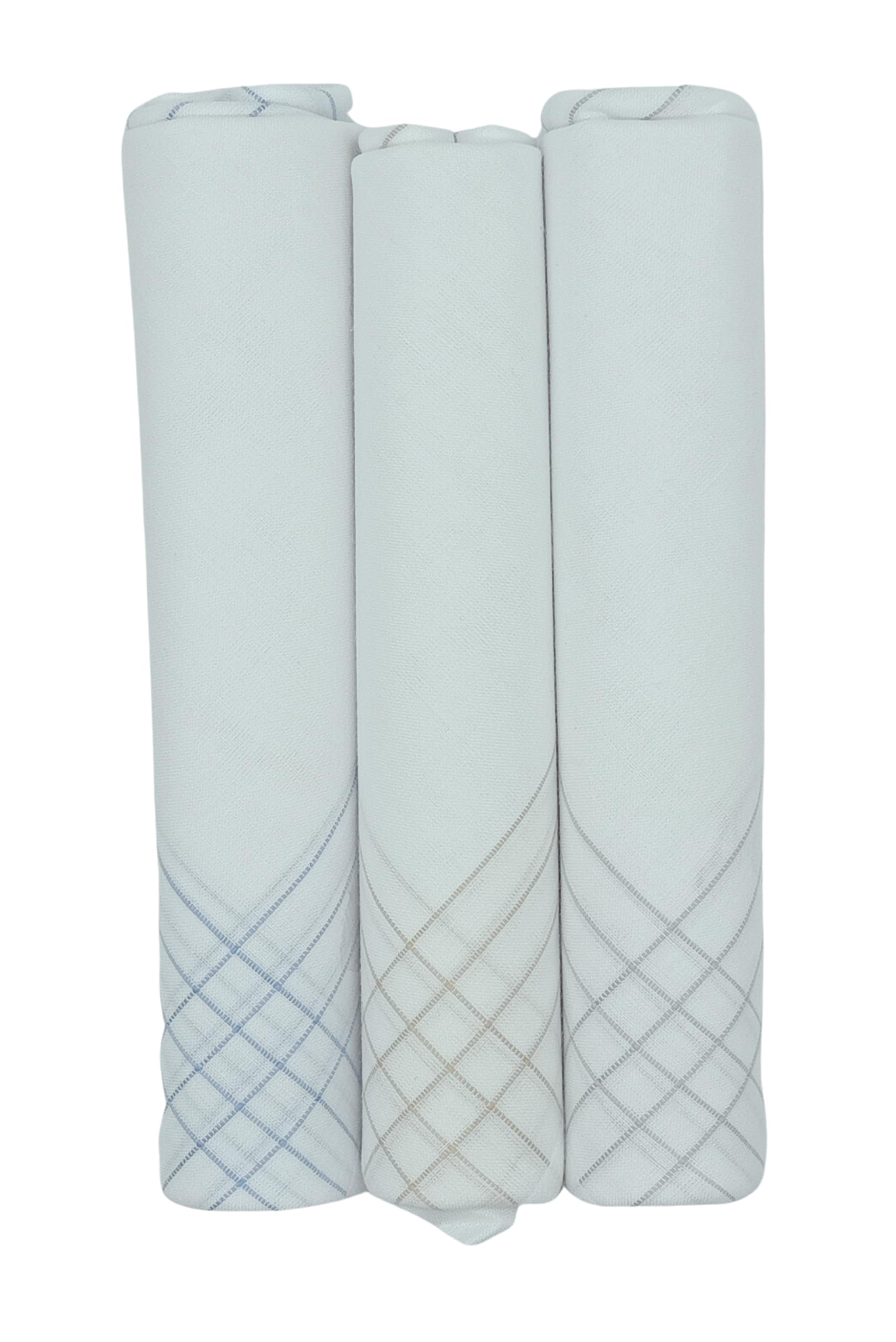 Concerto Men's Cotton (Saffire Range White - Des. no. 1130) Handkerchief (Pack of 3) (Size 48 cms * 48 cms)- Gift Pack