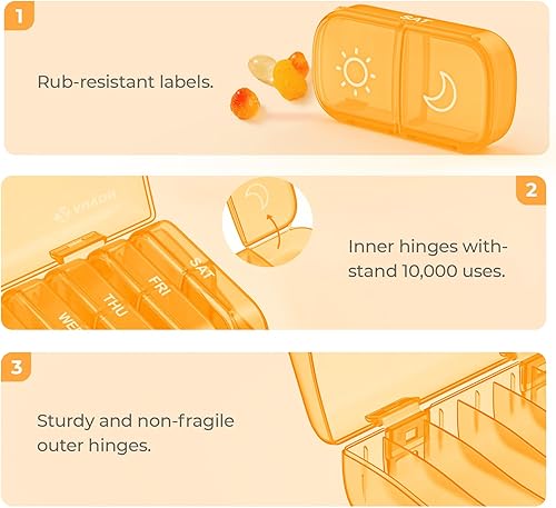 Miniatura 4 de AUVON Pastillero semanal XL 2 veces al día con diseño de apertura grande de un lado para un fácil llenado, pastillero AM PM 7 días, pastillero de